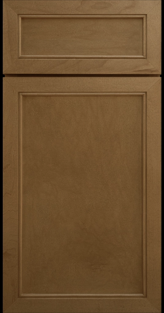 Alpine Slim narrow stile and rail cabinet door with a flat center panel in a Perfect Brown stain